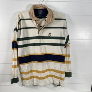 Vintage Chaps Ralph Lauren Rugby Shirt Mens Large Striped Crest Long Sleeve 90s